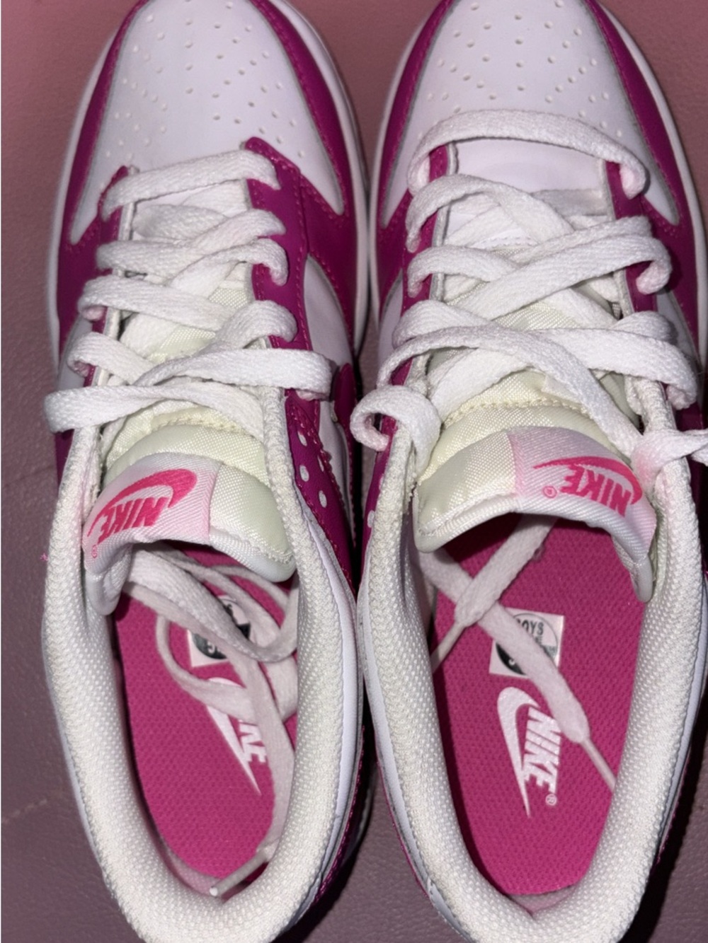 Nike White and Pink Low-Top Sneakers with Hot Pink Accents